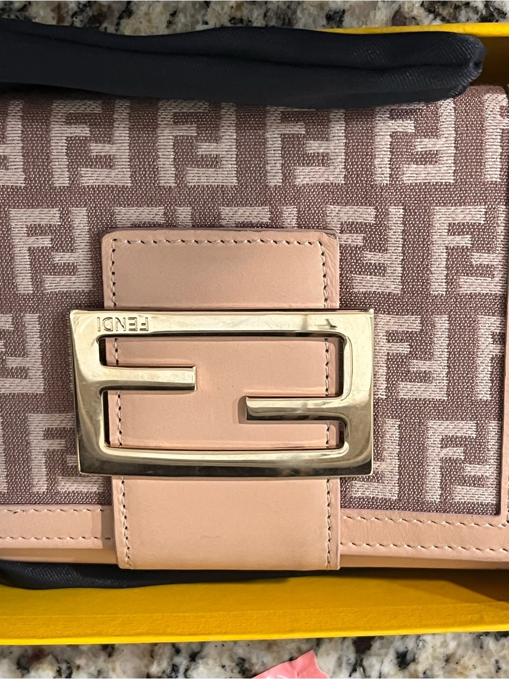 Fendi Pink FF Logo Canvas Shoulder Bag with Gold Hardware